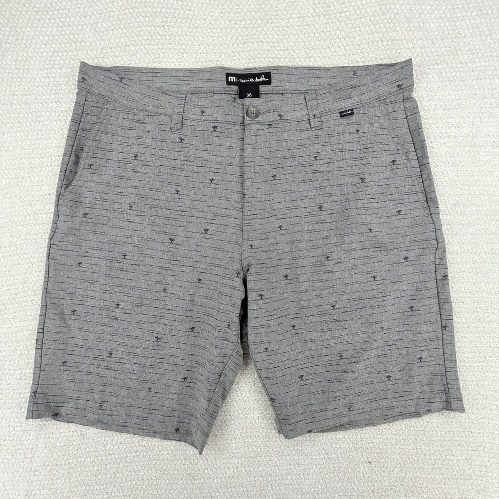 Travis Mathew Golf Shorts Mens 38 Gray Palm Tree Stretch Performance Lightweight